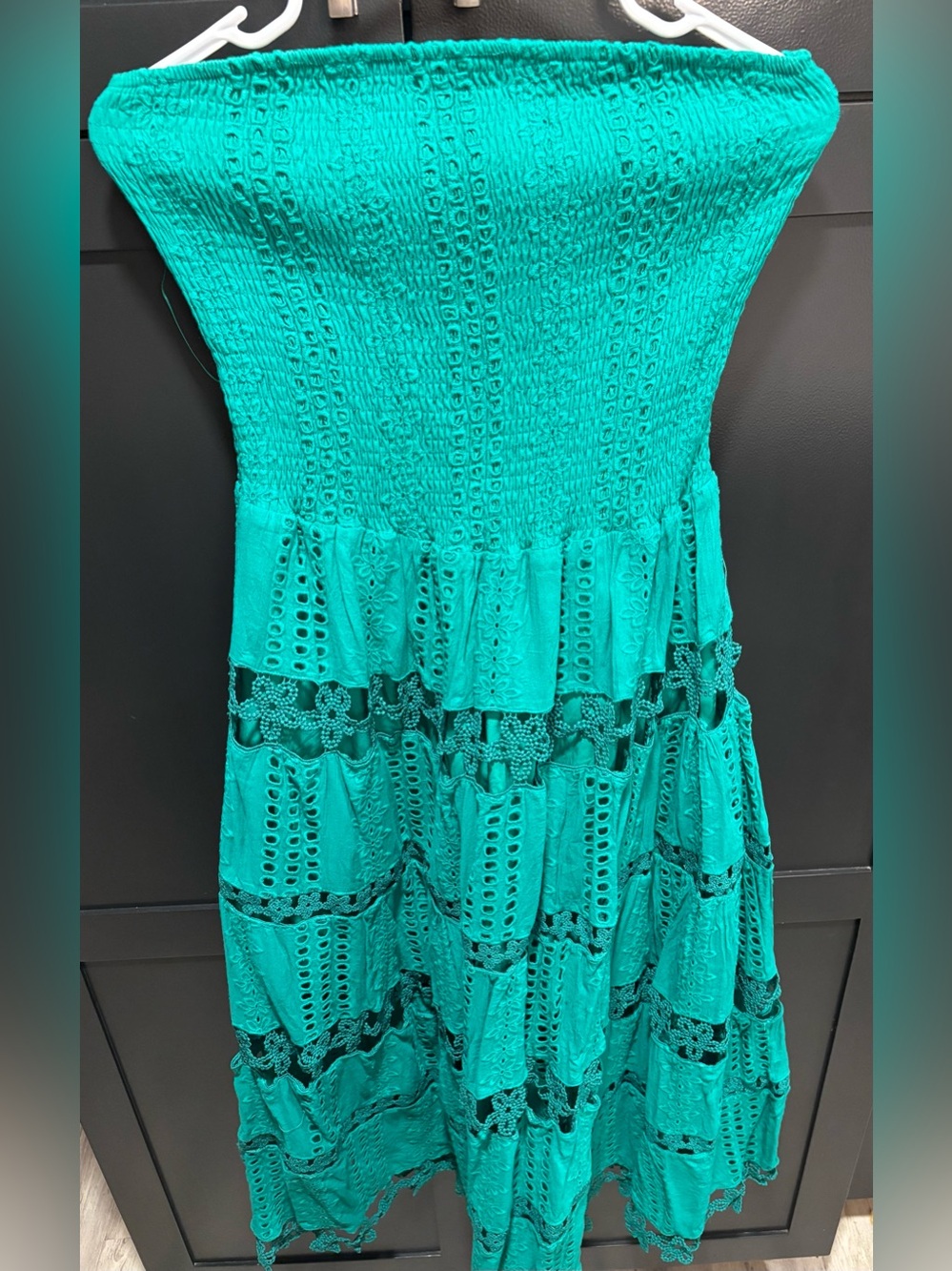 VICI Women’s Teal Eyelet Tiered Strapless Dress